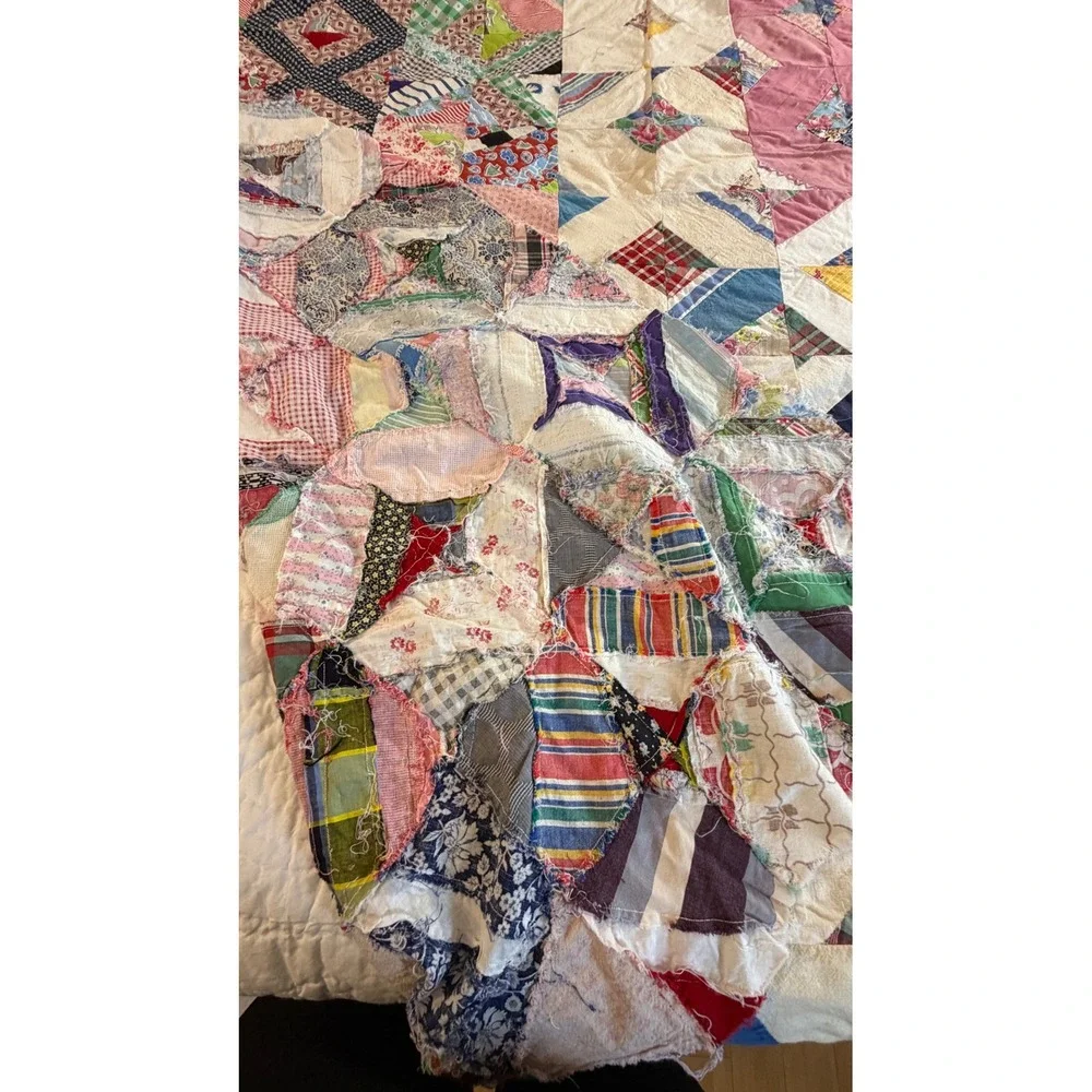 Vintage Hand Pieced Scrap Quilt Top Unfinished Varied  Cotton Colorful Patchwork